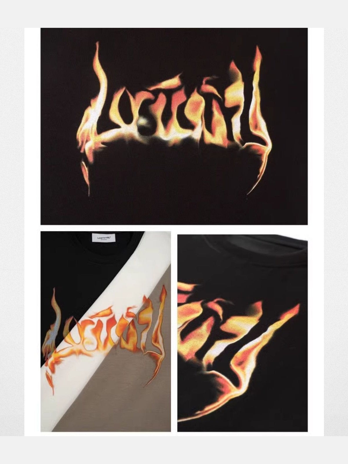 LOSTCTRL Flame Logo Heavy Cotton T Shirt in Black - Detail