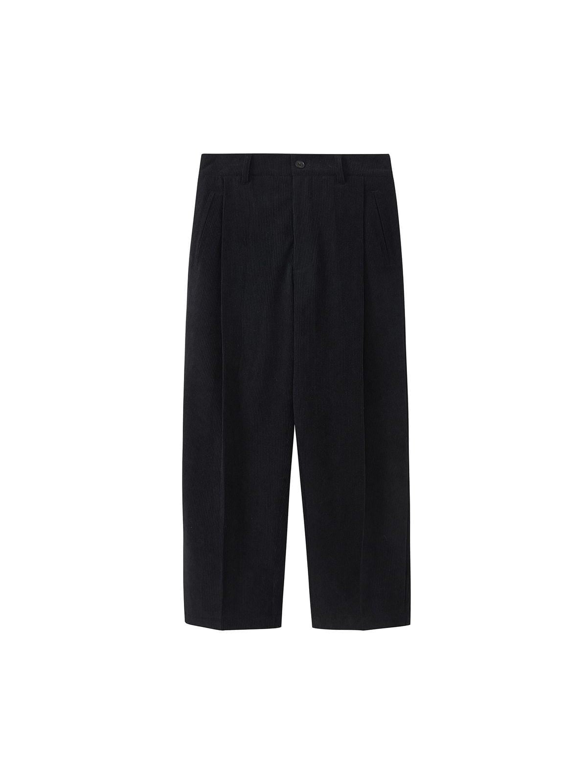 Nans Pleated Corduroy Cropped Trousers in Black