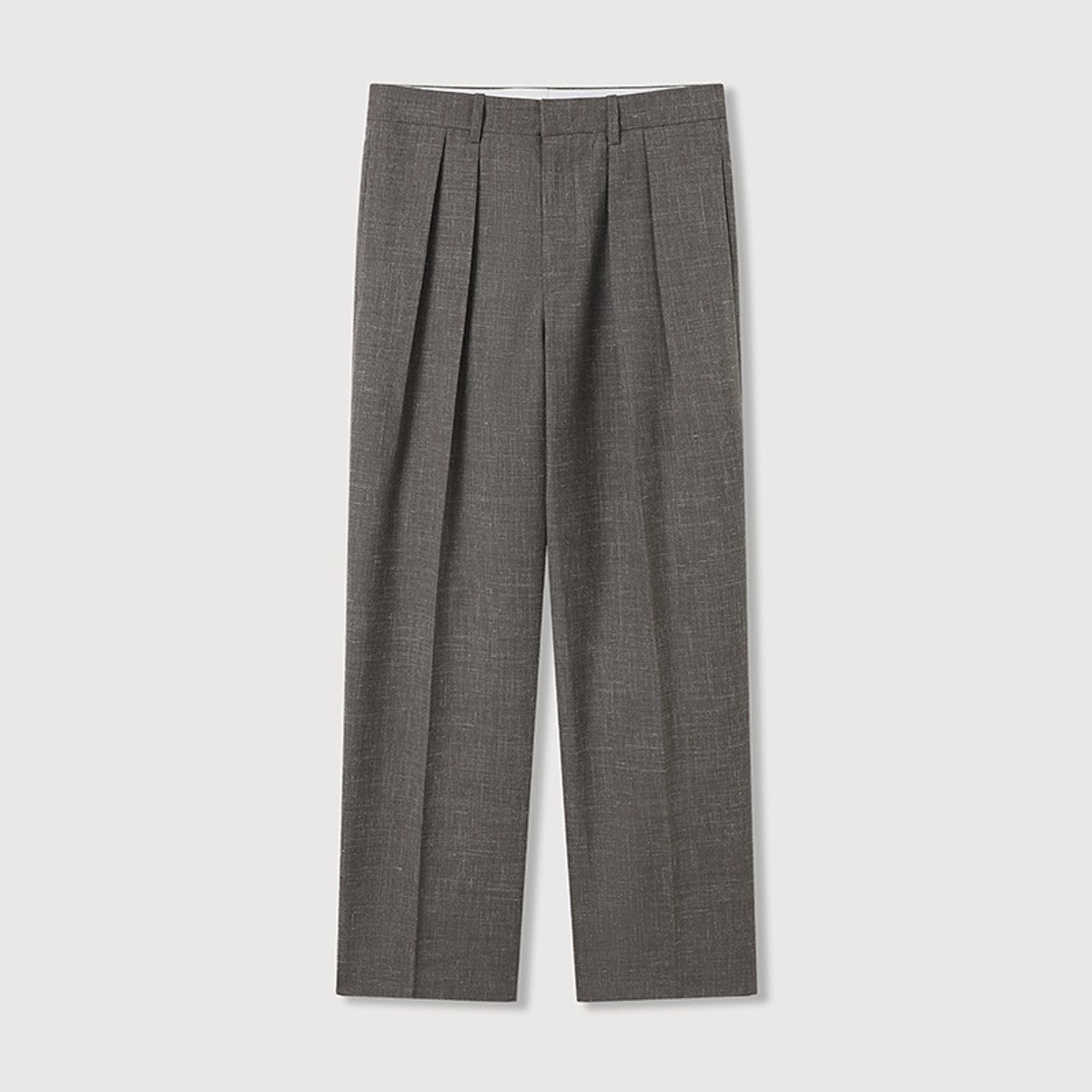 ROYA Double Pleated Wool Linen Trousers in Gray