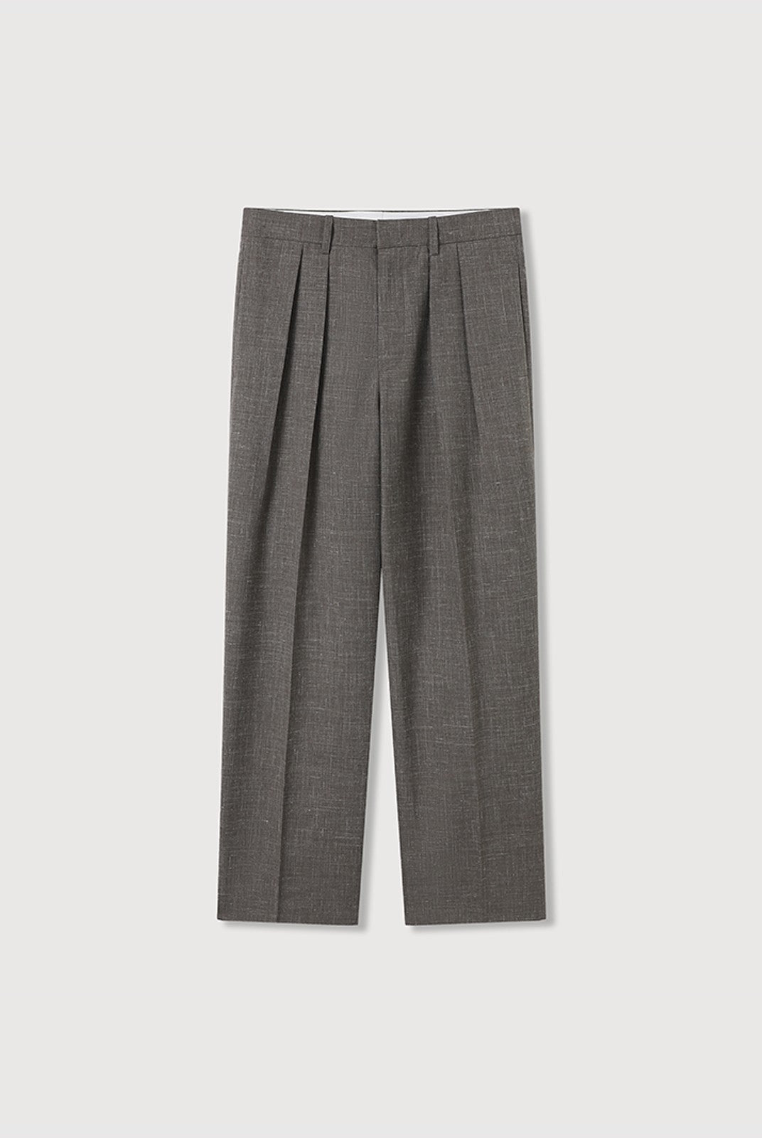 ROYA Double Pleated Wool Linen Trousers in Gray