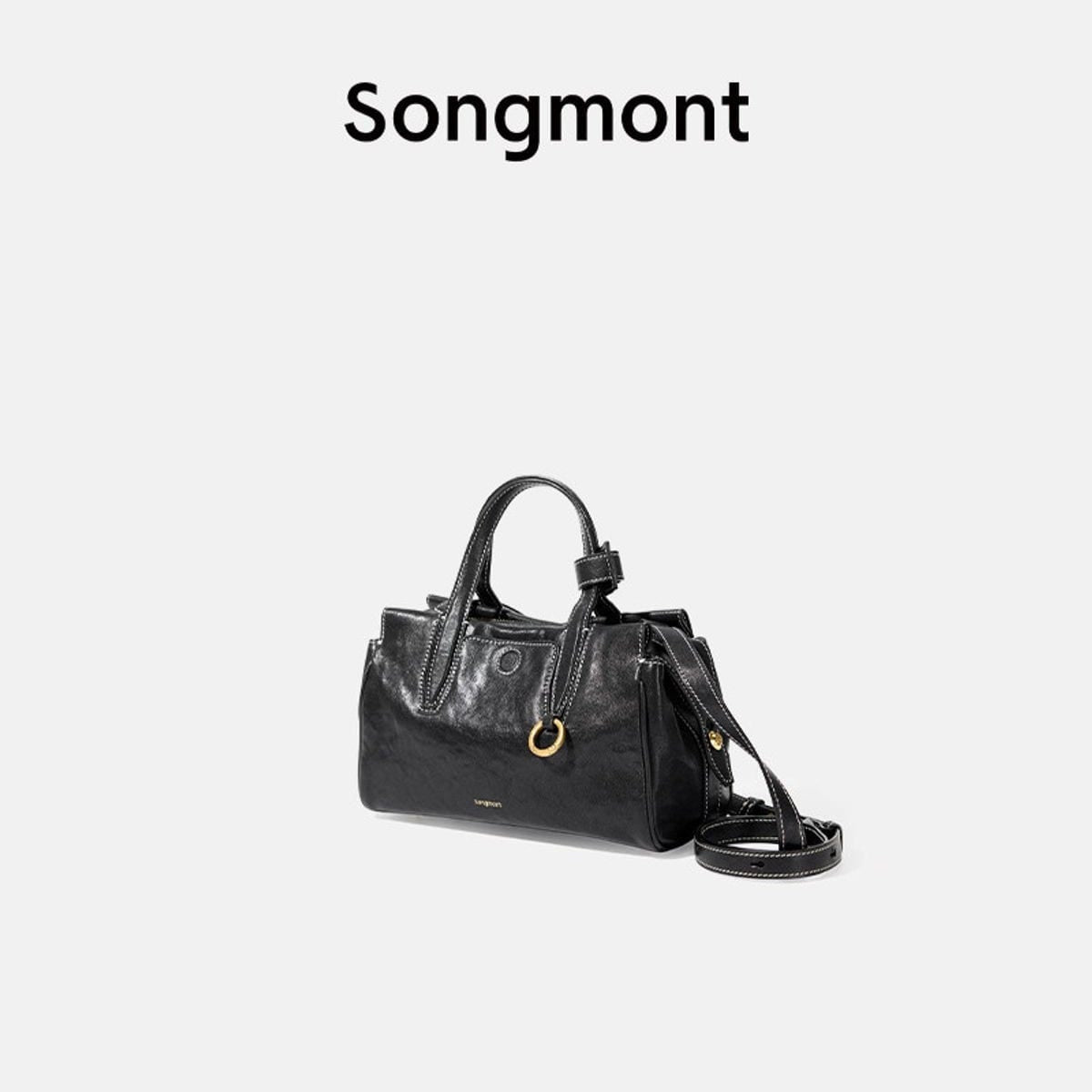 Songmont Mini Vegetable Tanned Leather Boston Bag in Black