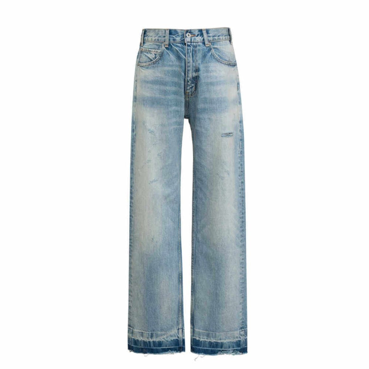 VLABMADE Distressed Raw Hem Straight Jeans in Blue