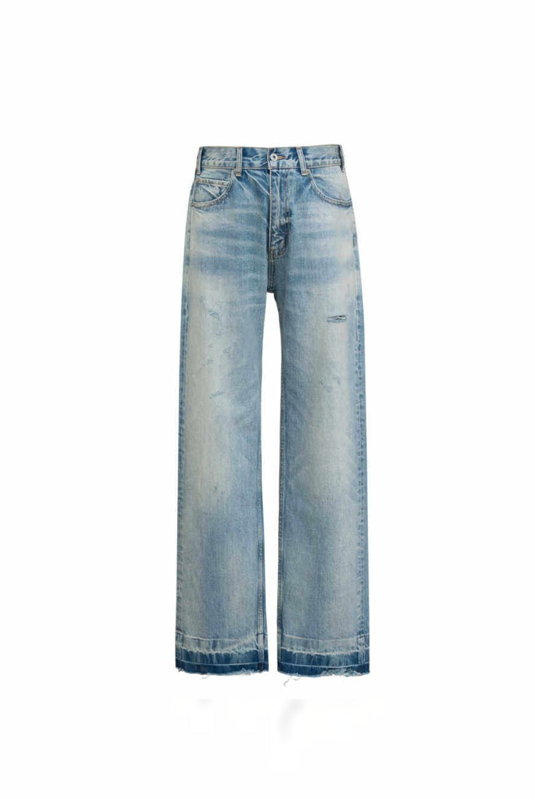 VLABMADE Distressed Raw Hem Straight Jeans in Blue