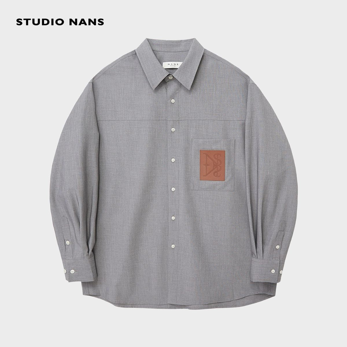 NANS Oversized Shirt with Leather Patch in Gray