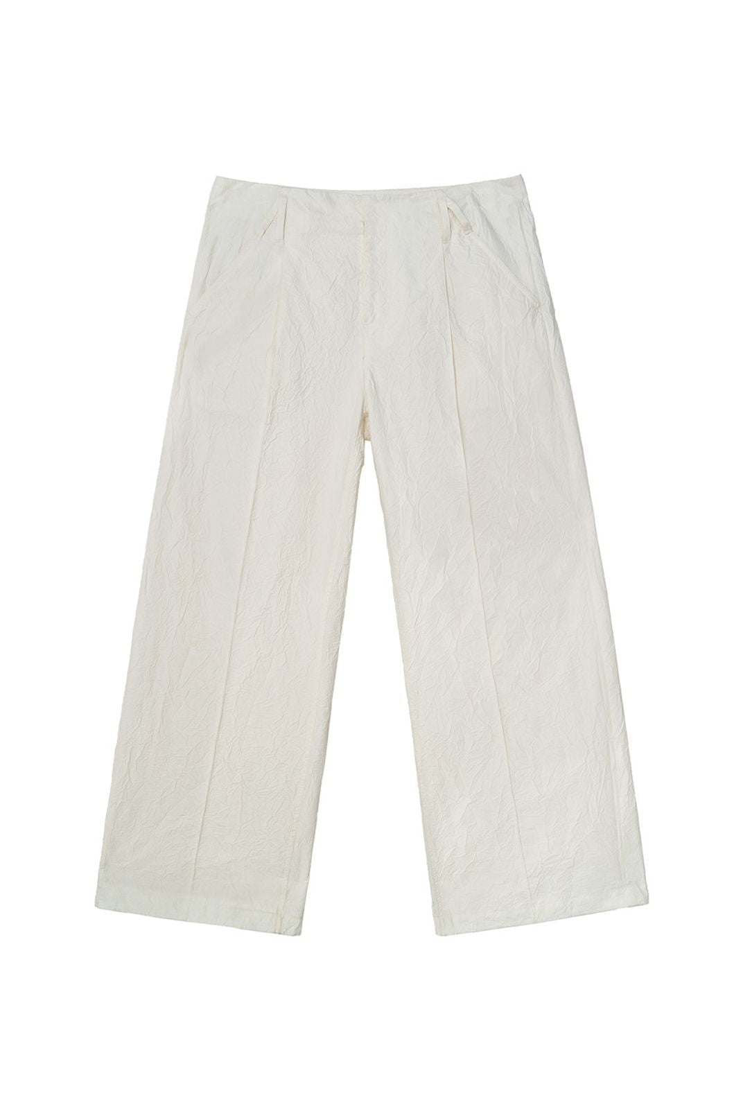 Simple Project Crinkled Straight Leg Trousers in White