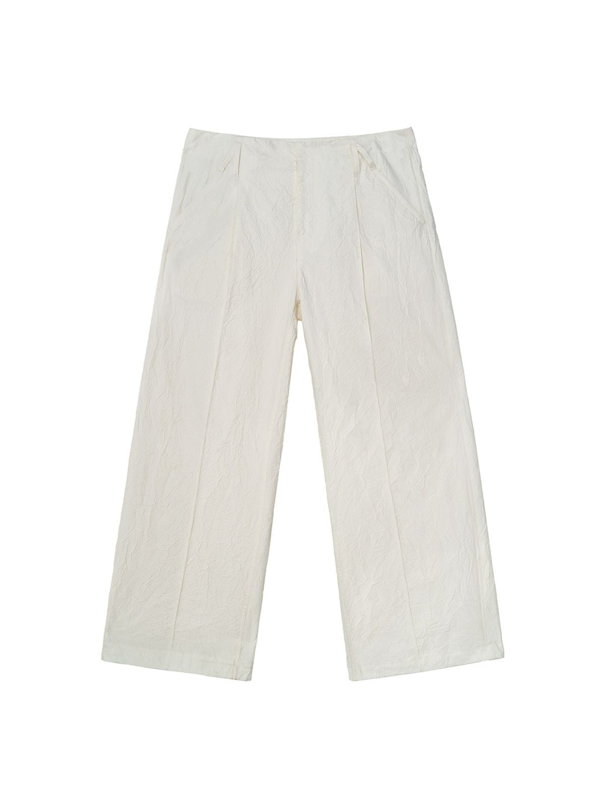 Simple Project Crinkled Straight Leg Trousers in White