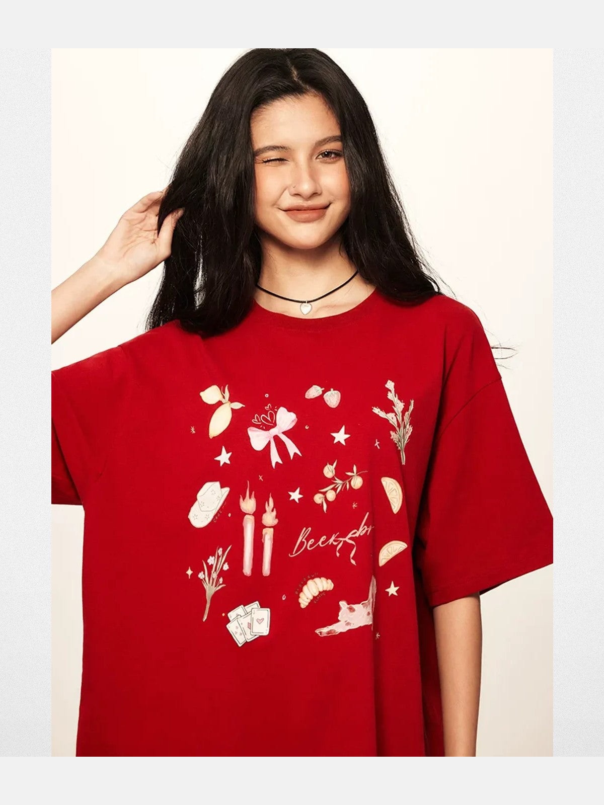 BeerBro Retro Graphic Print T Shirt in Red - On Model