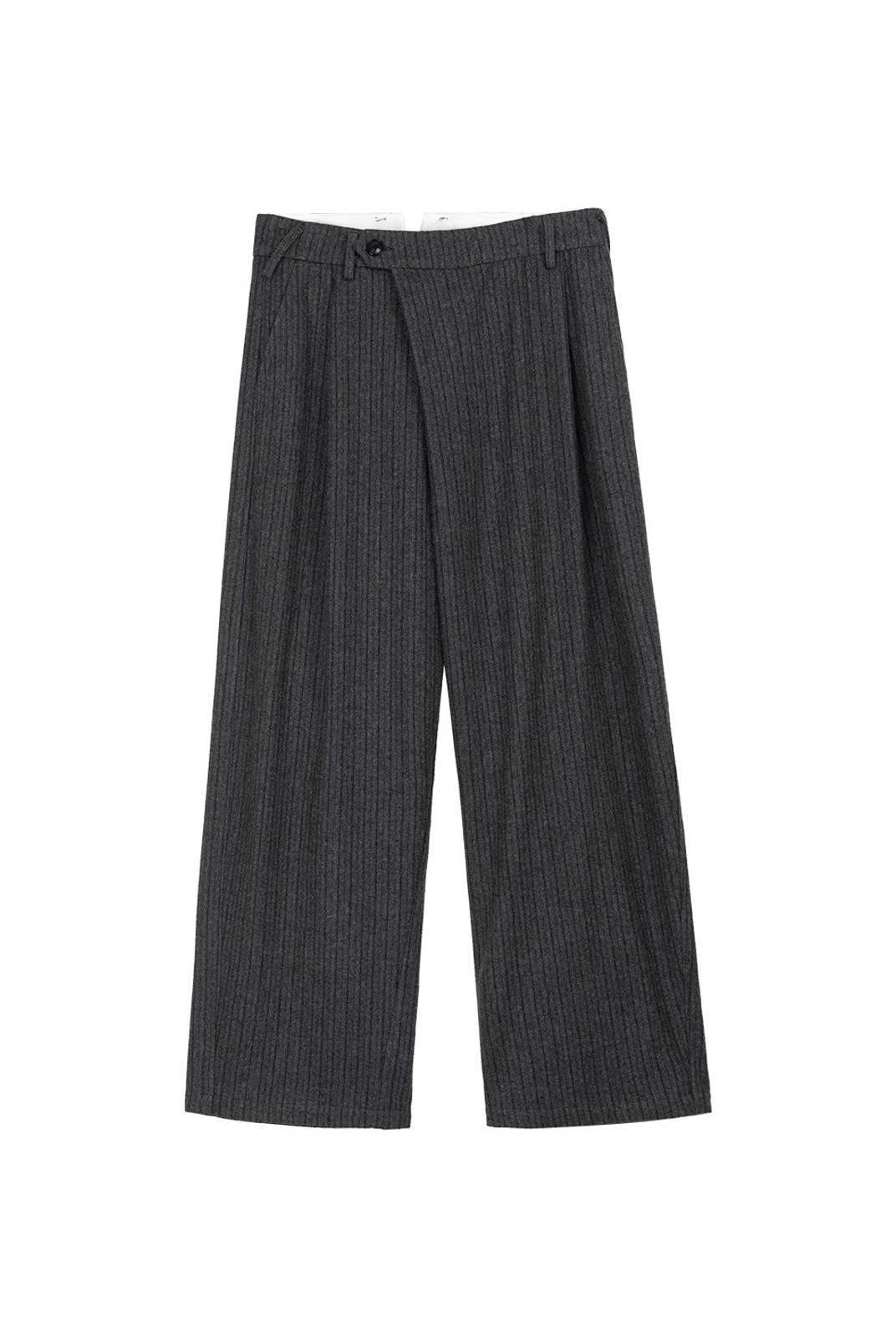 Simple Project Folded Placket Pleated Striped Wool Trousers in Gray