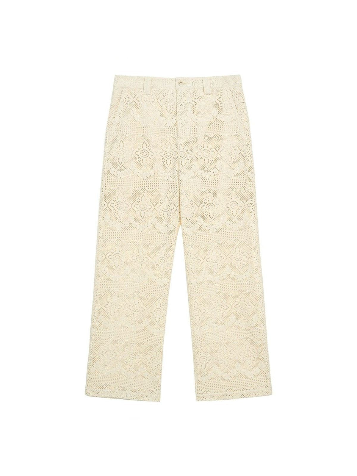 Simple Project Crochet Lace Straight Leg Trousers in White
