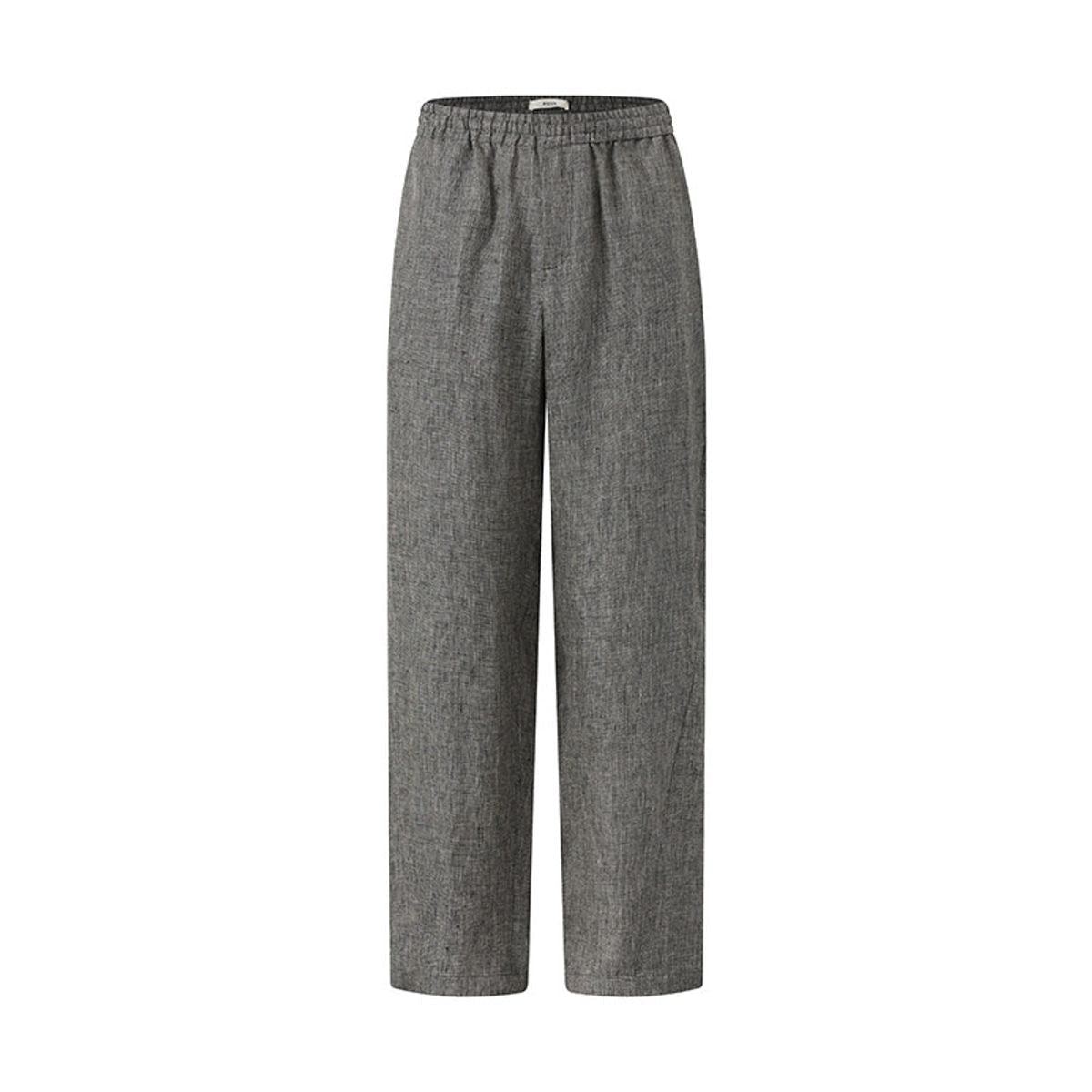 ROYA Elastic Waist Wide Leg Linen Trousers in Gray