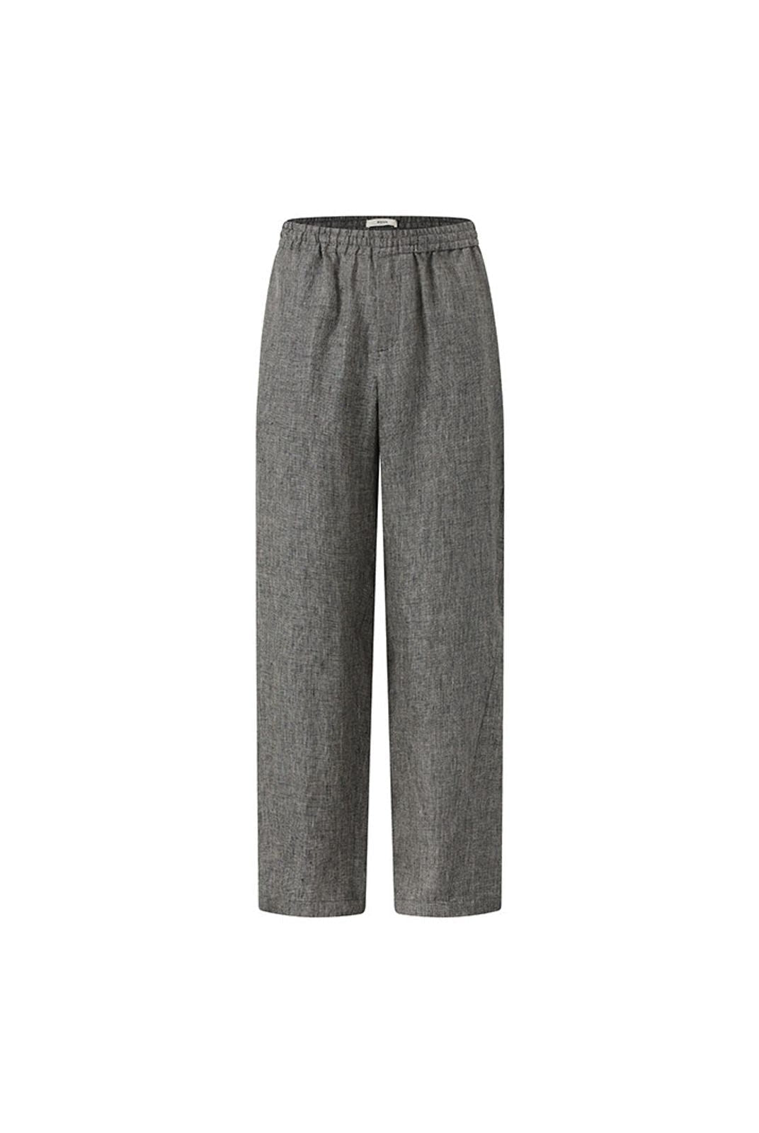 ROYA Elastic Waist Wide Leg Linen Trousers in Gray