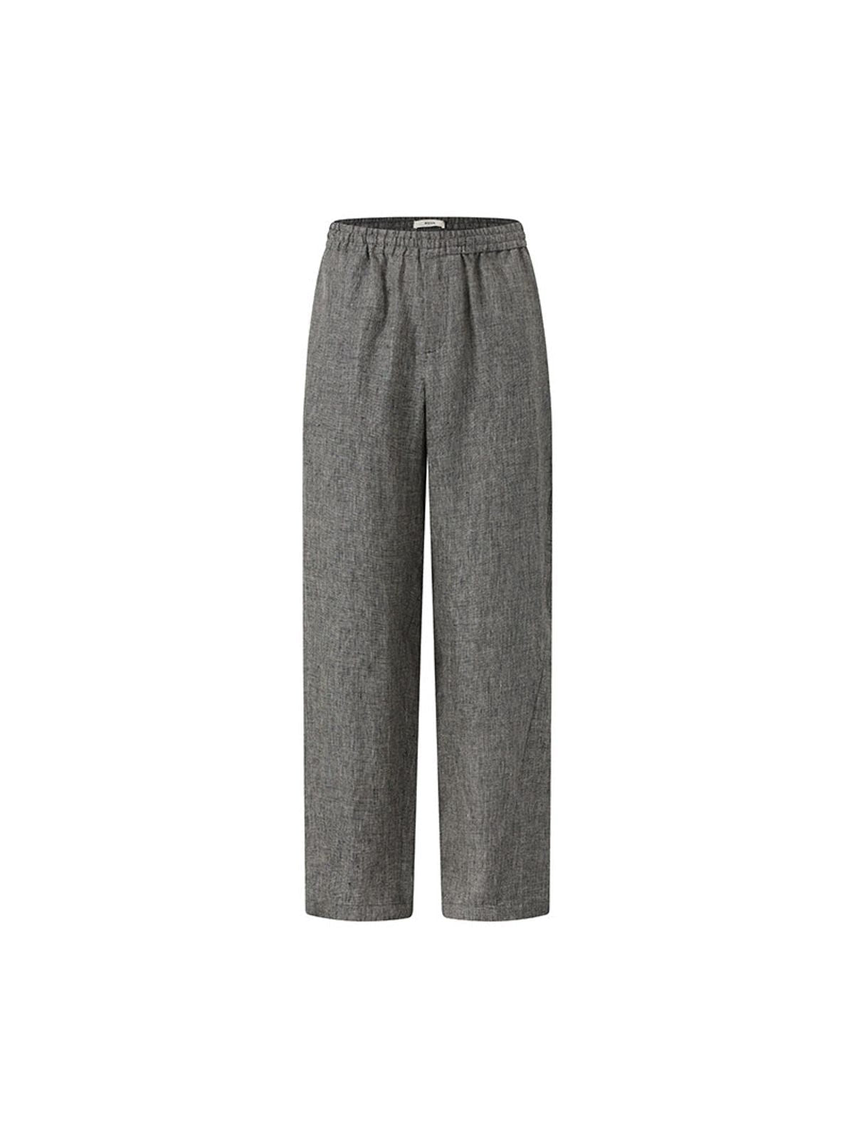 ROYA Elastic Waist Wide Leg Linen Trousers in Gray