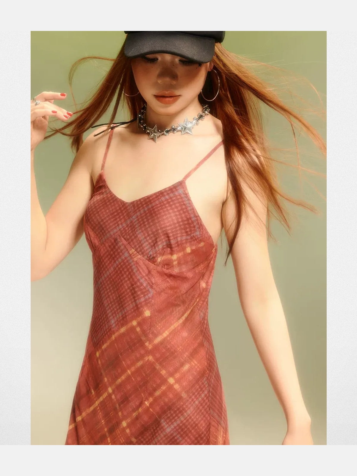 BeerBro Plaid Mesh Mini Dress in Brown - On Model