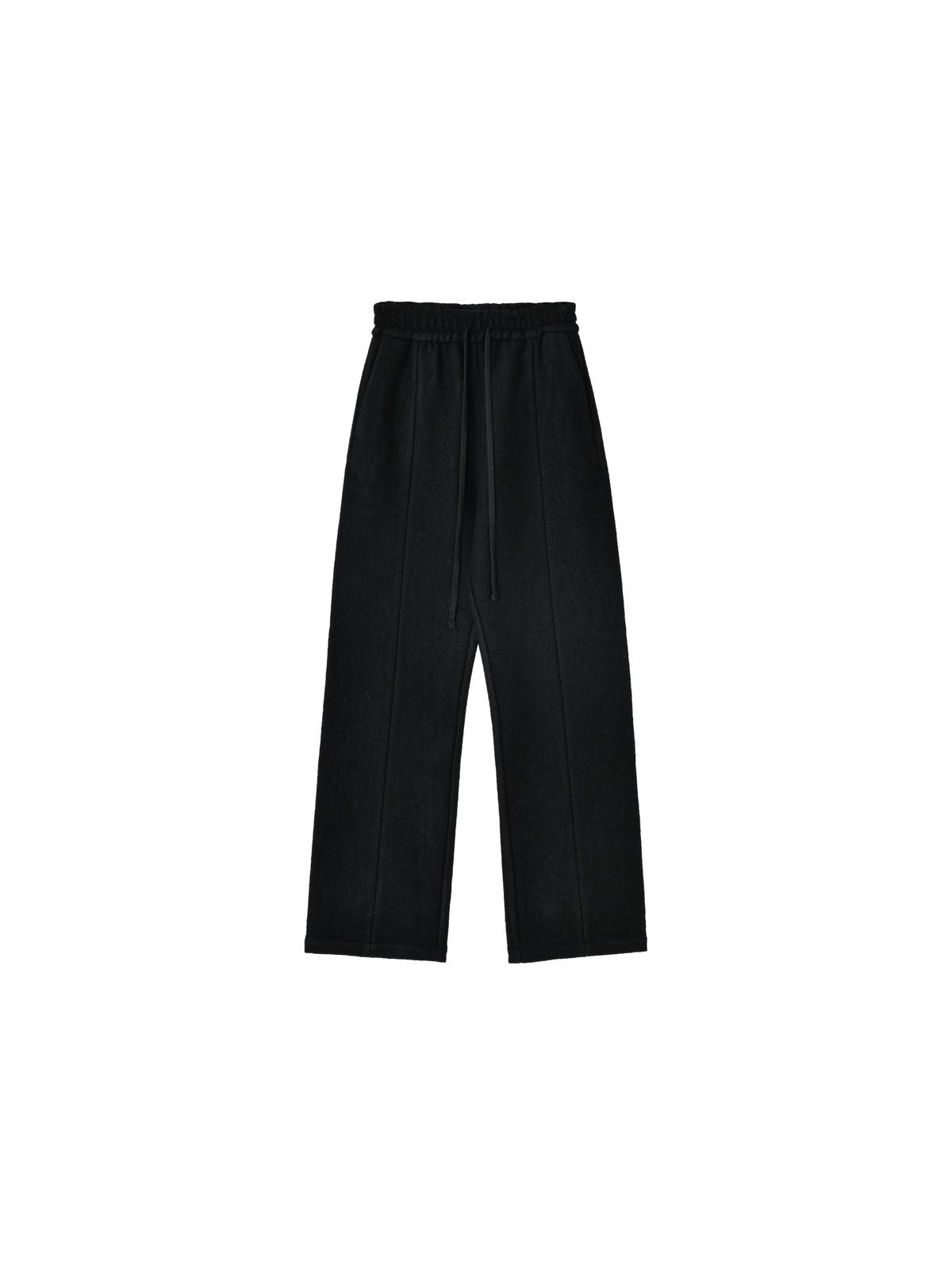 Roolrren Homme Textured Wool Drawstring Trousers in Black