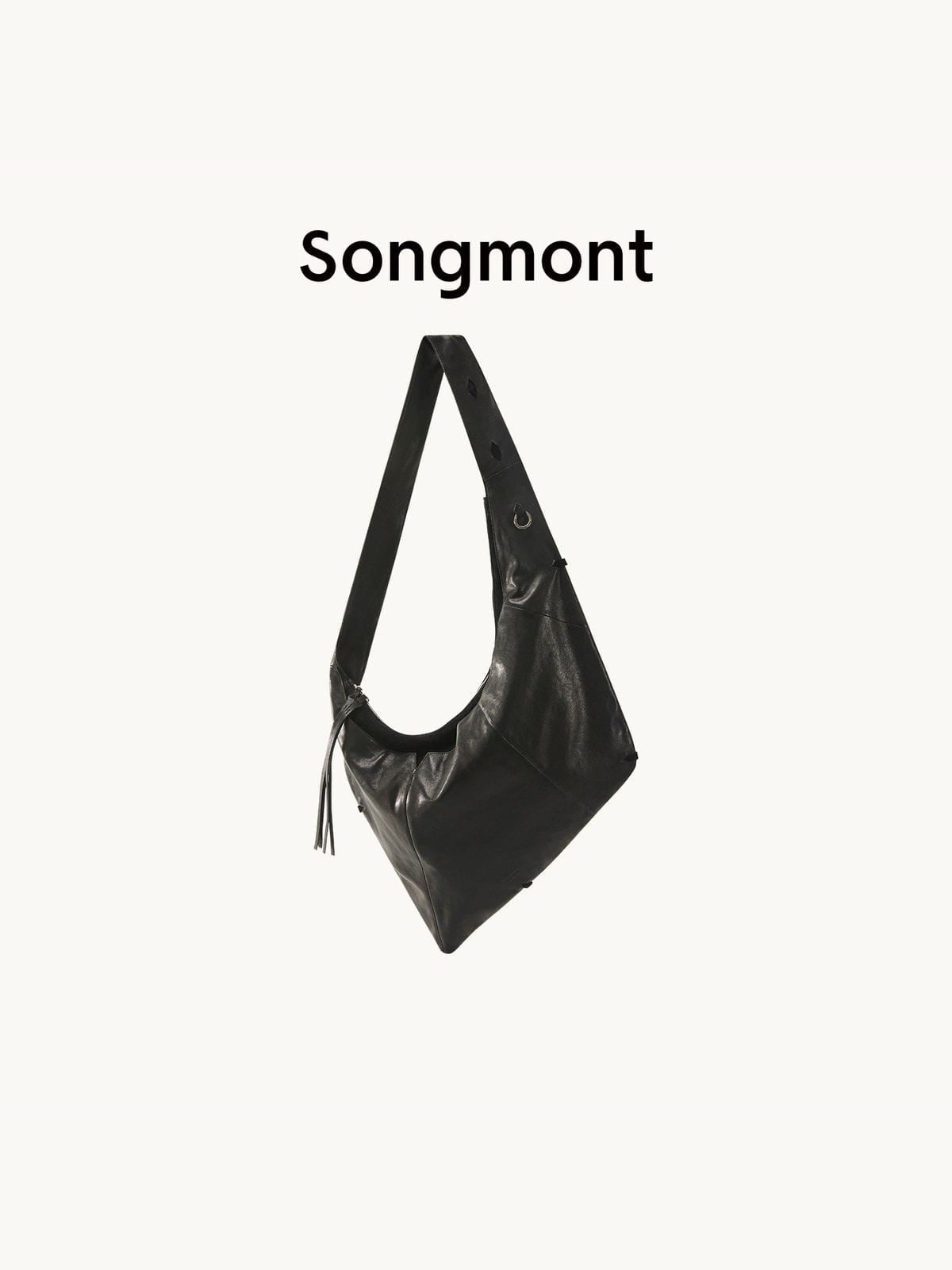 Songmont Broken Shell Leather Crossbody Hobo in Black