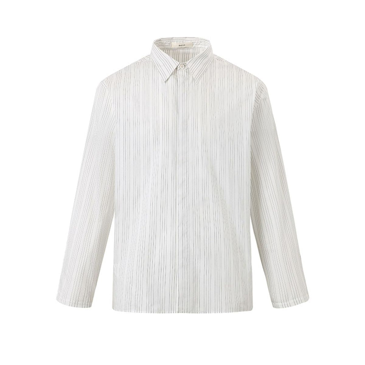 ROYA Hidden Placket Pinstripe Shirt in Black