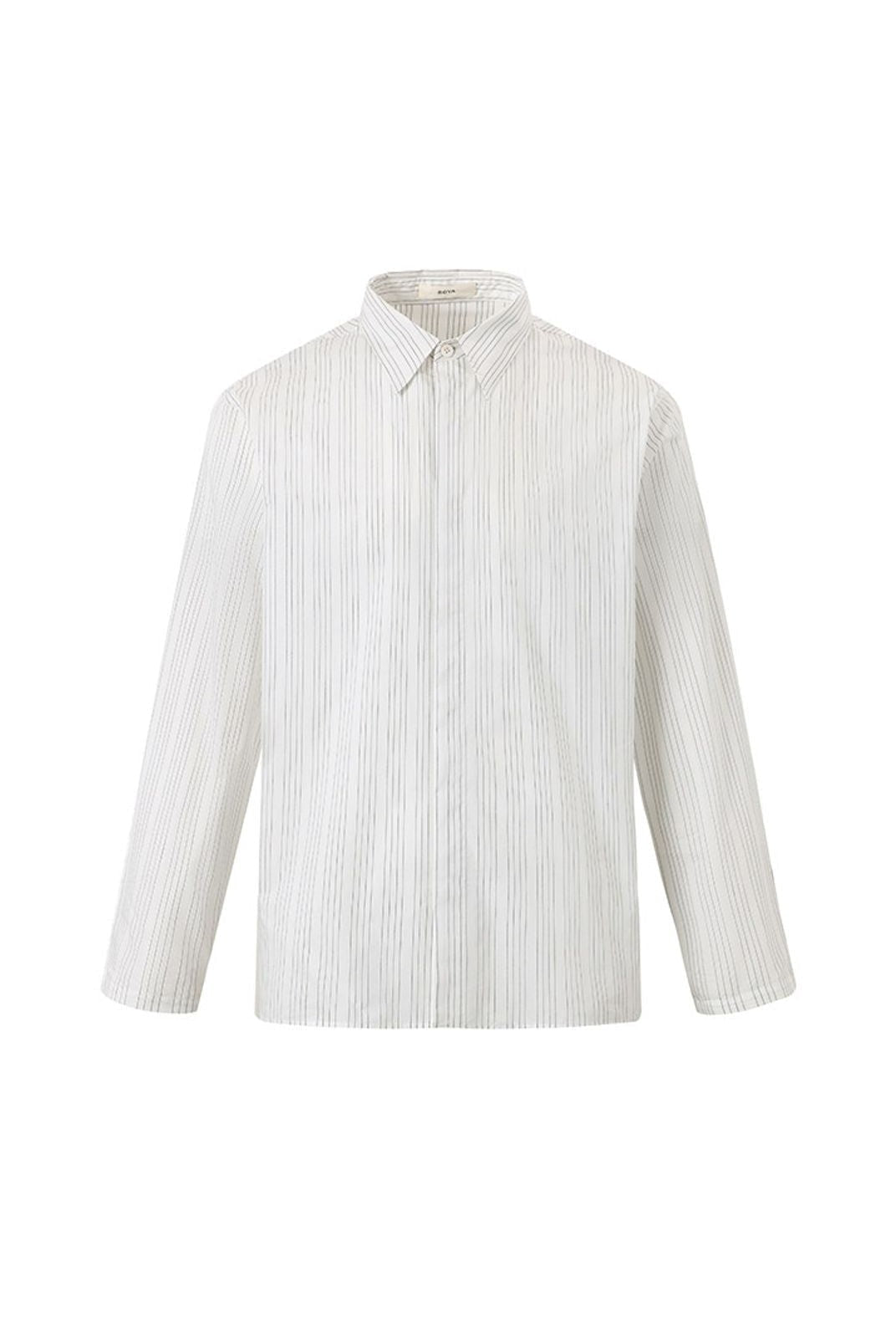 ROYA Hidden Placket Pinstripe Shirt in Black