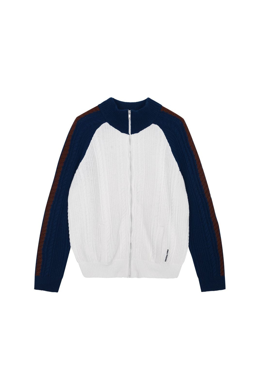 SHUSHUTONG Color Block Merino Zip Cardigan in White