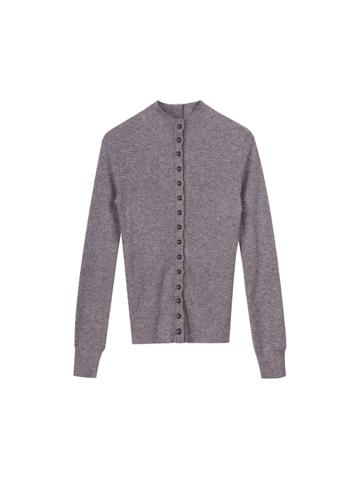 Simple Project High Neck Ribbed Wool Cardigan in Purple