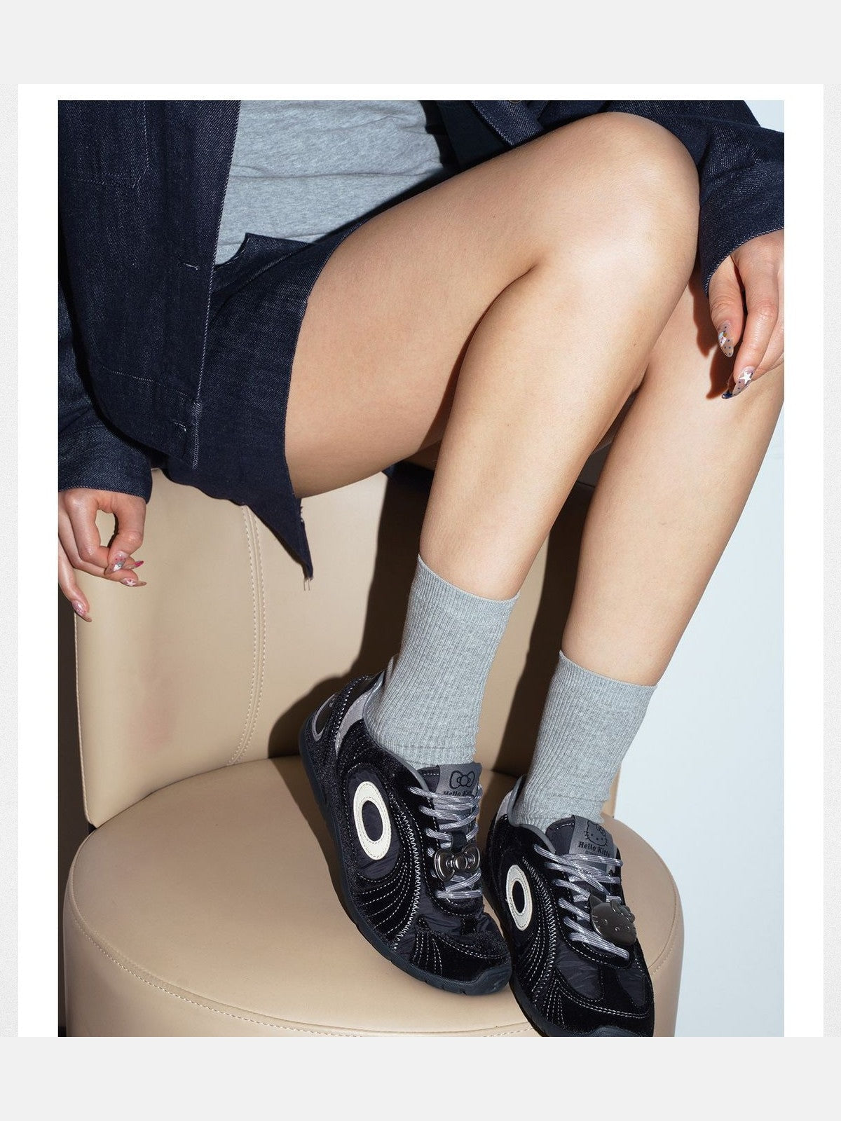 OLDORDER Hello Kitty Velvet GAT Sneakers in Black - On Model