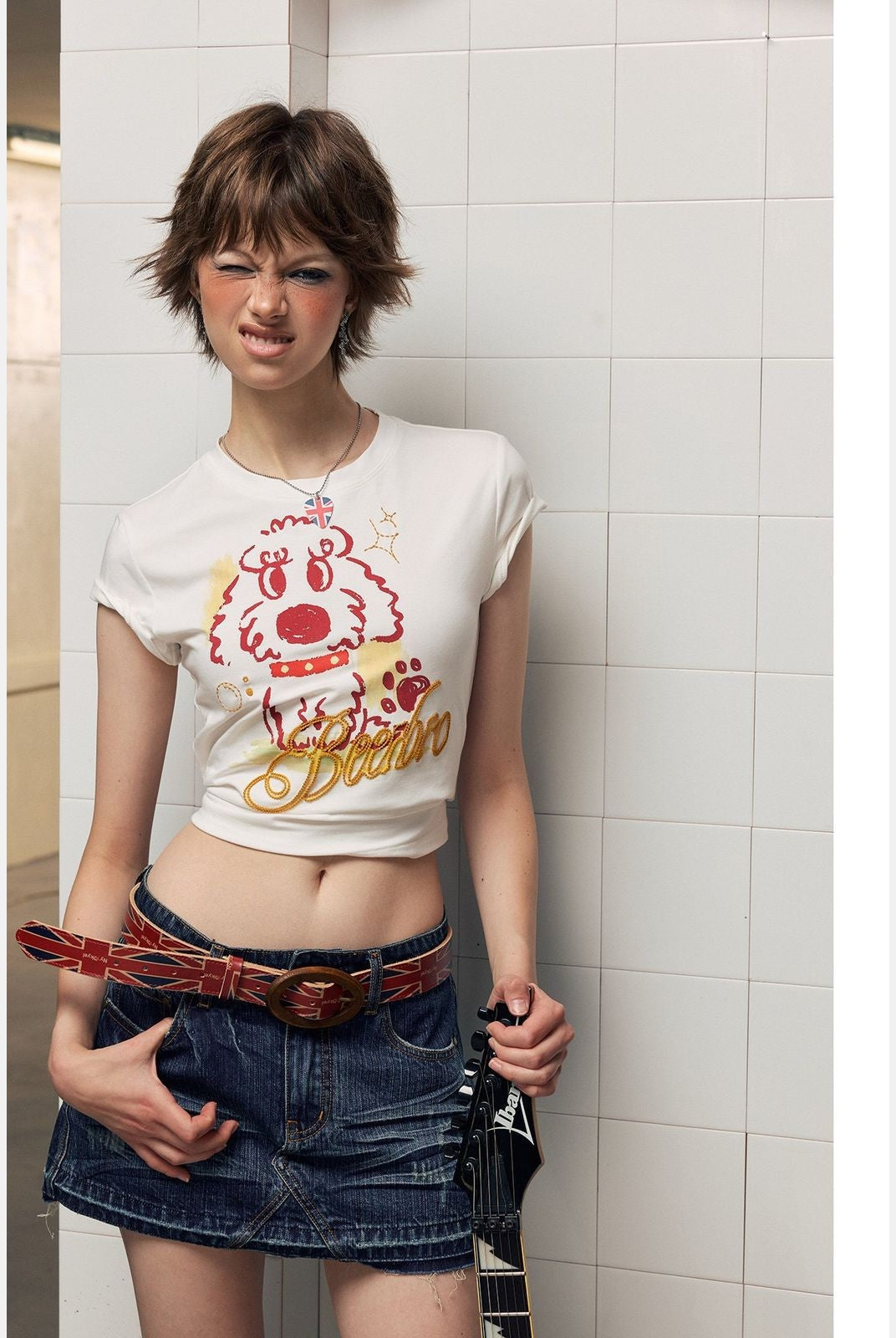 BeerBro Puff Print Puppy Baby Tee in White - On Model