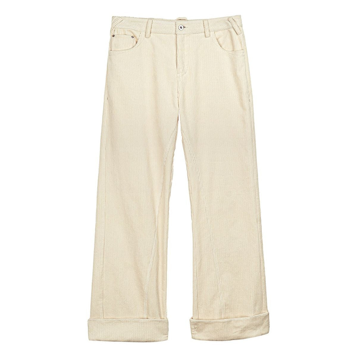 Simple Project Cuffed Corduroy Boot Cut Trousers in White