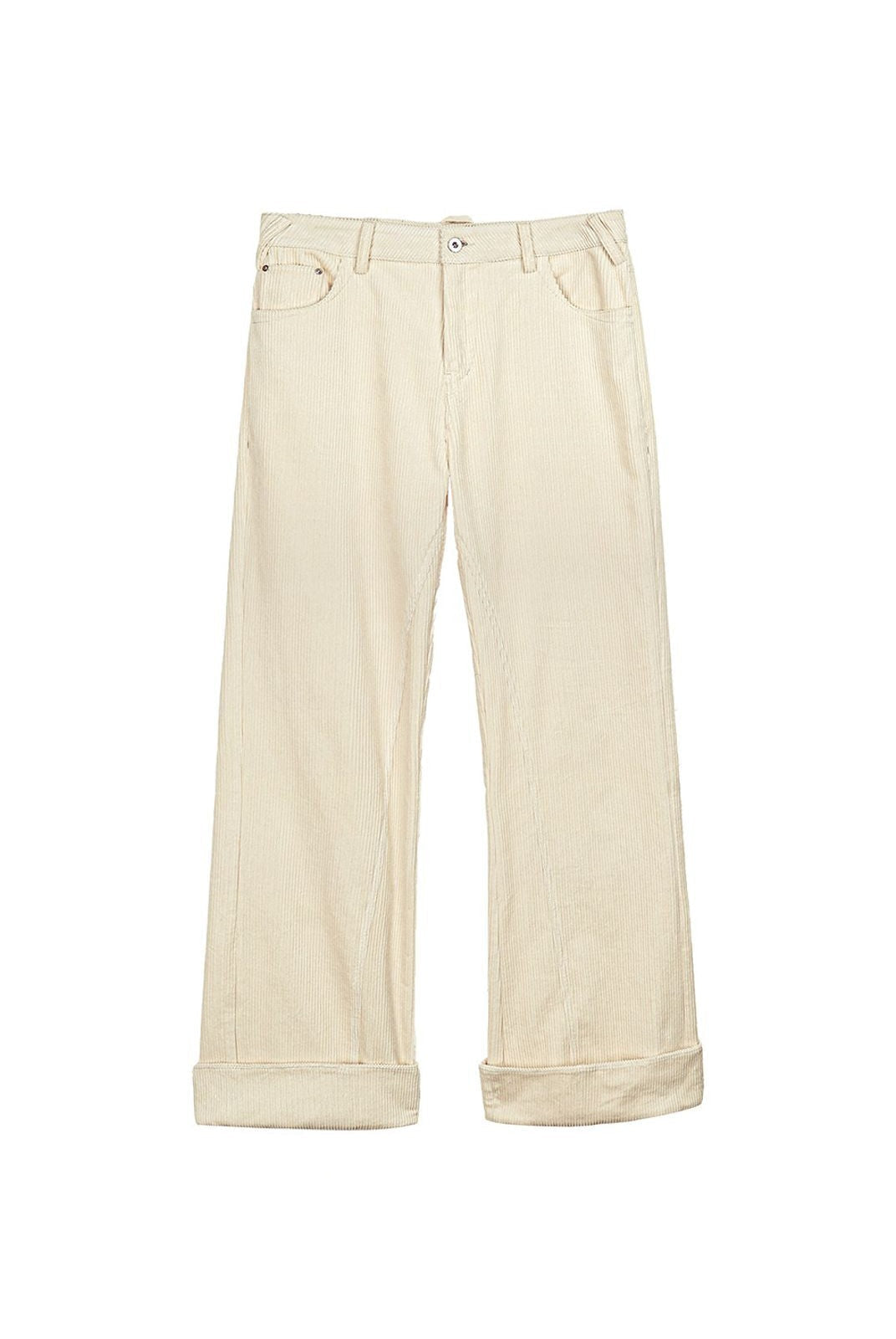 Simple Project Cuffed Corduroy Boot Cut Trousers in White