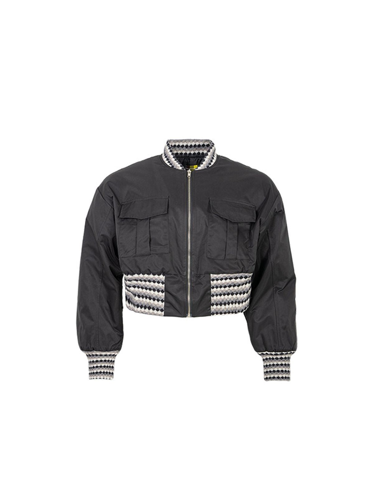 THELIGHT OFFICIAL Contrast Knit Cropped Jacket in Black