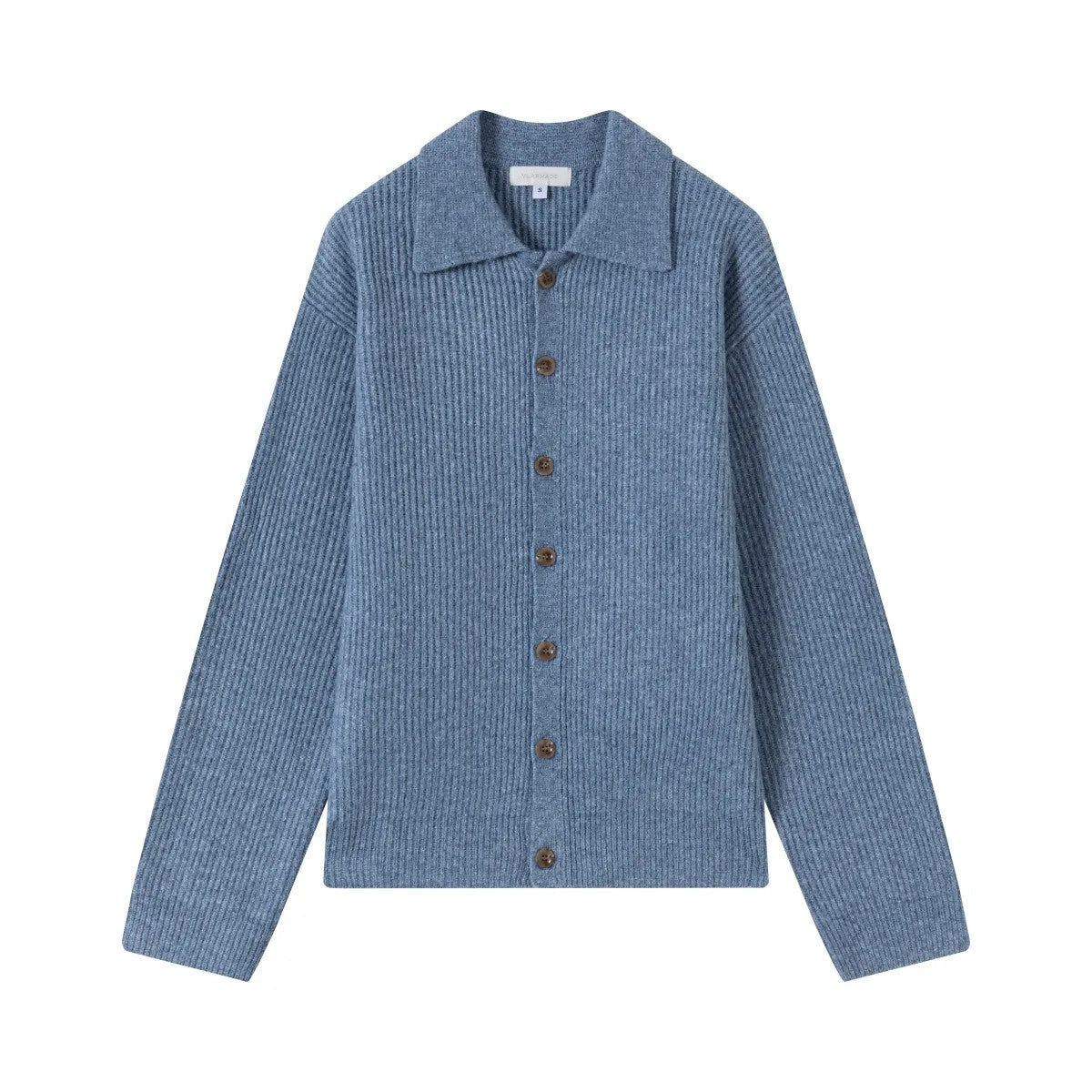 VLABMADE Ribbed Wool Blend Lapel Cardigan in Blue