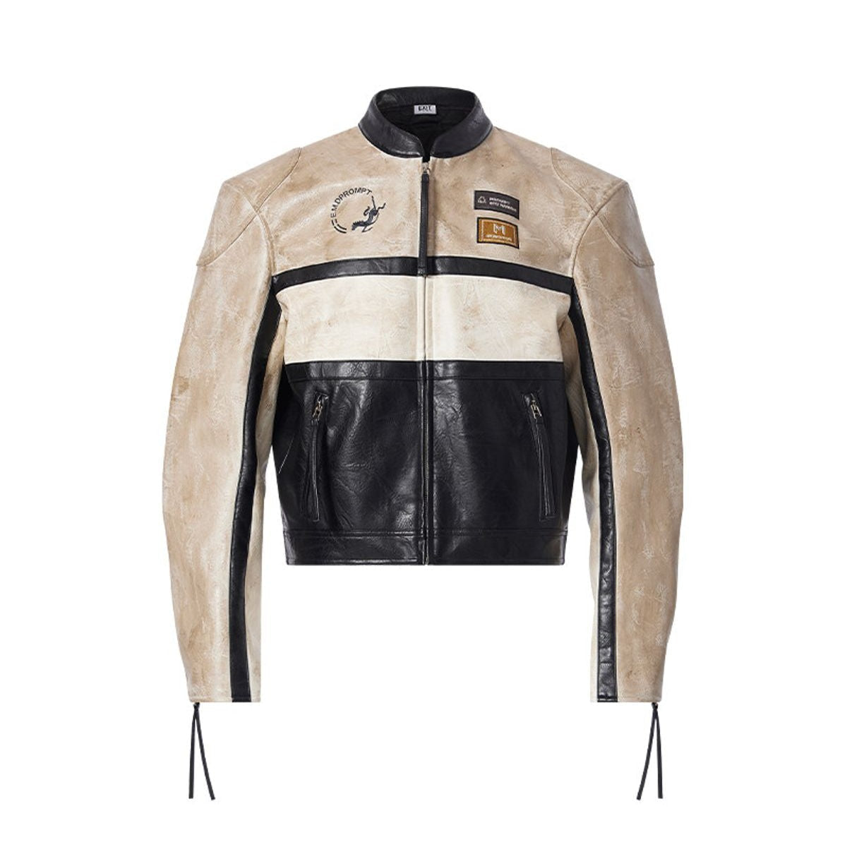 BLINDNOPLAN Color Block Faux Leather Moto Jacket in Cream