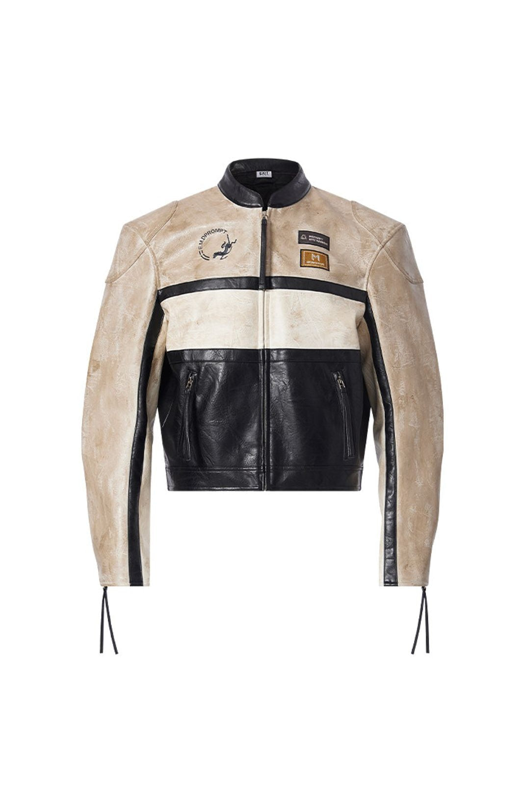 BLINDNOPLAN Color Block Faux Leather Moto Jacket in Cream
