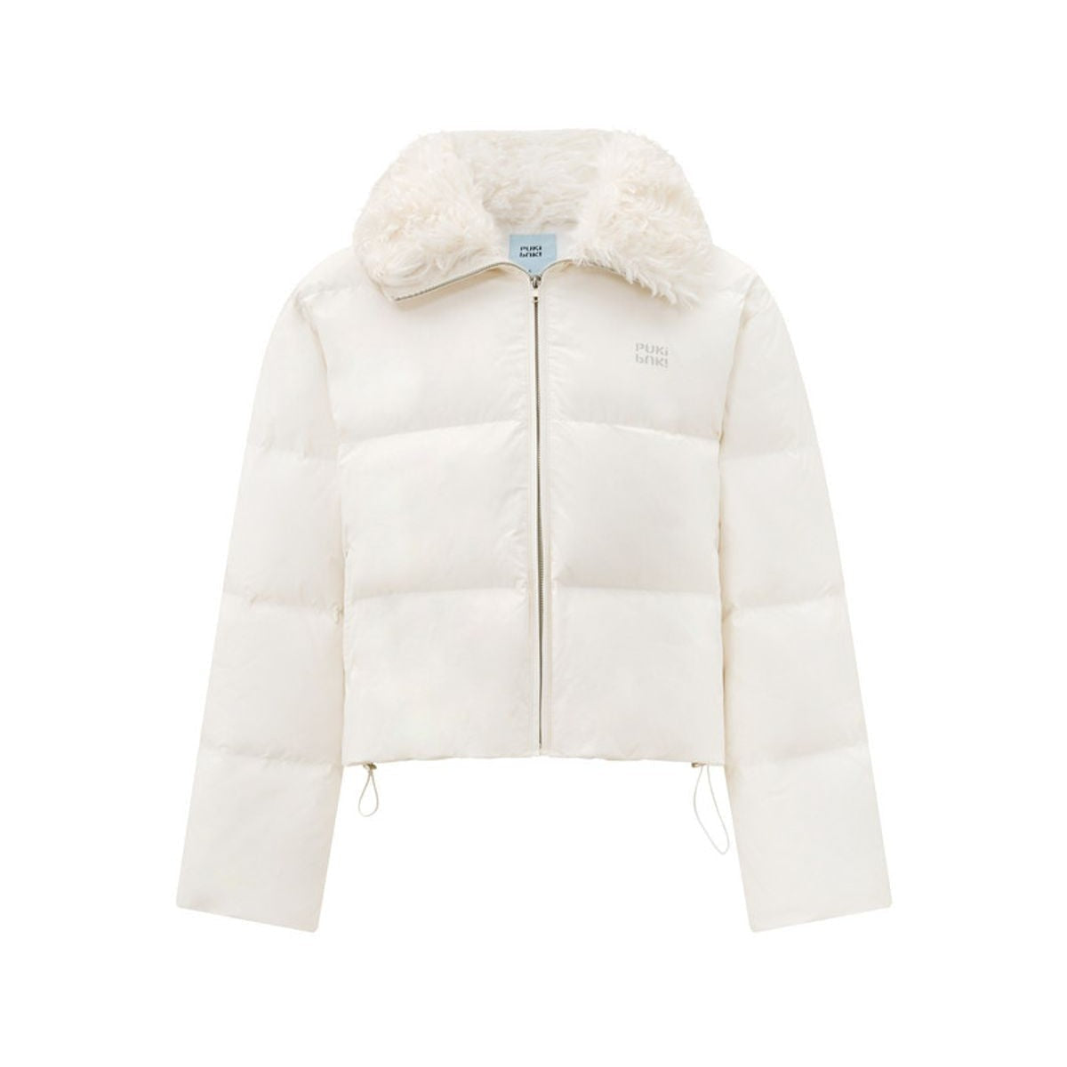 PUKI Cropped Down Puffer with Fur Collar in White
