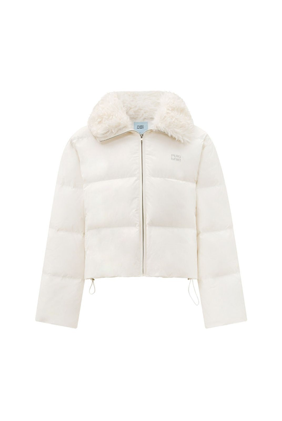 PUKI Cropped Down Puffer with Fur Collar in White