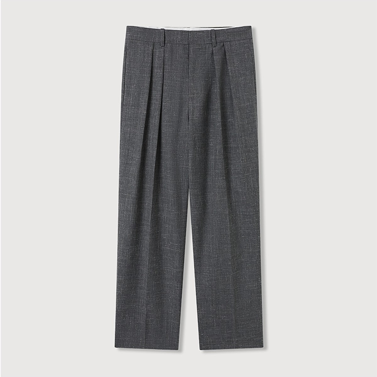 ROYA Double Pleated Wool Linen Trousers in Charcoal