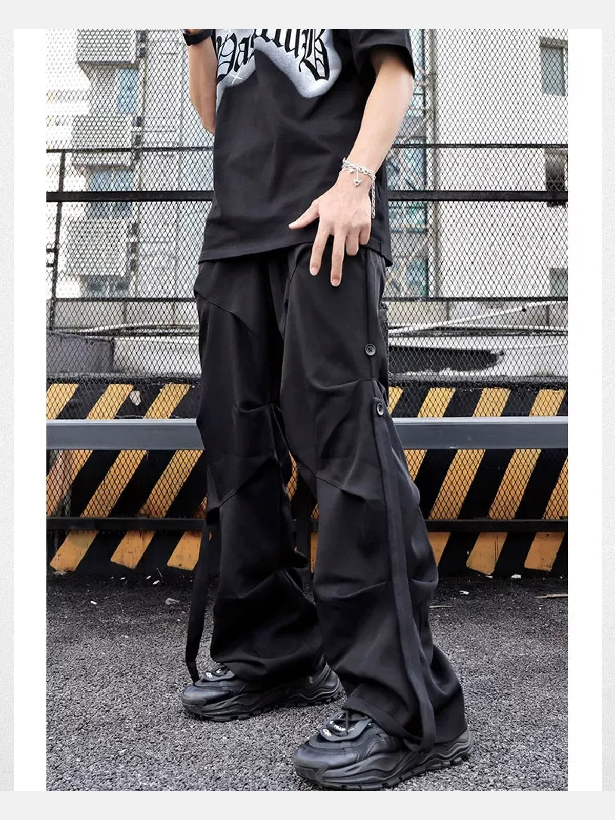 LOSTCTRL Ruched Panel Pants in Black