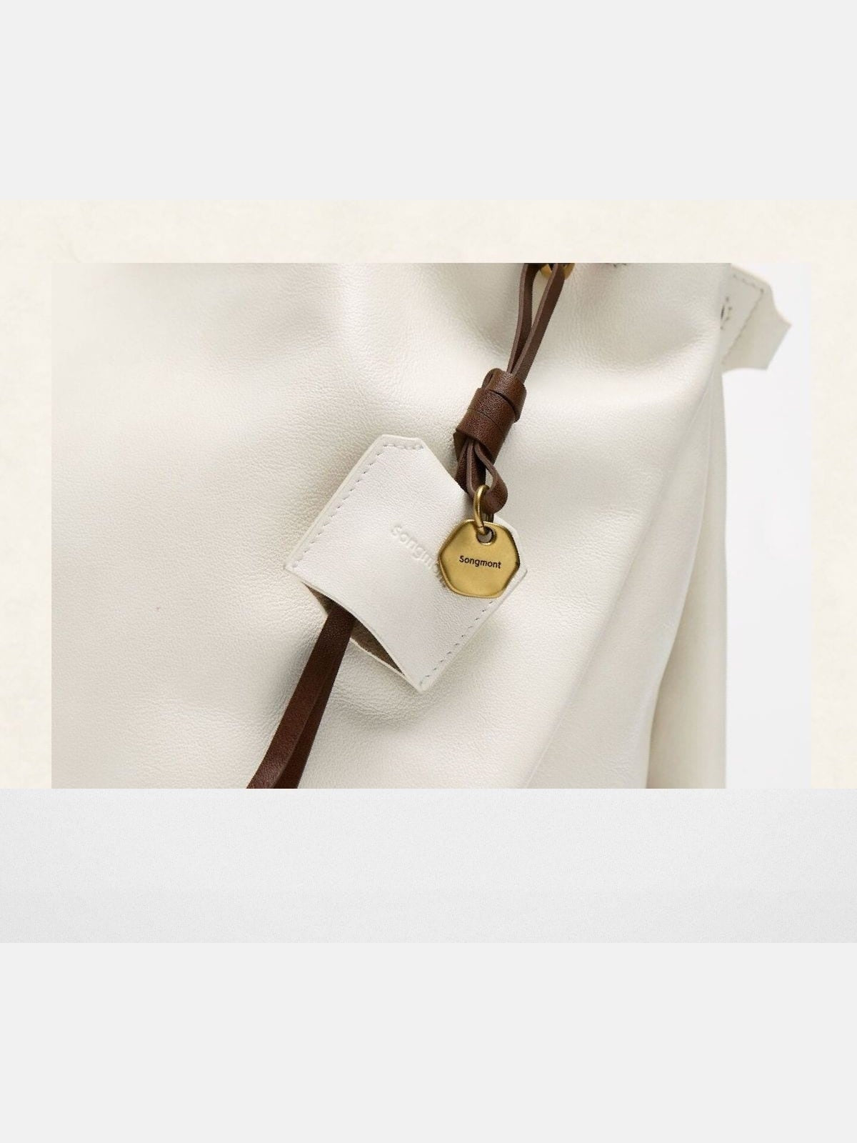 Songmont Slouchy Nappa Leather Tote in White - Detail