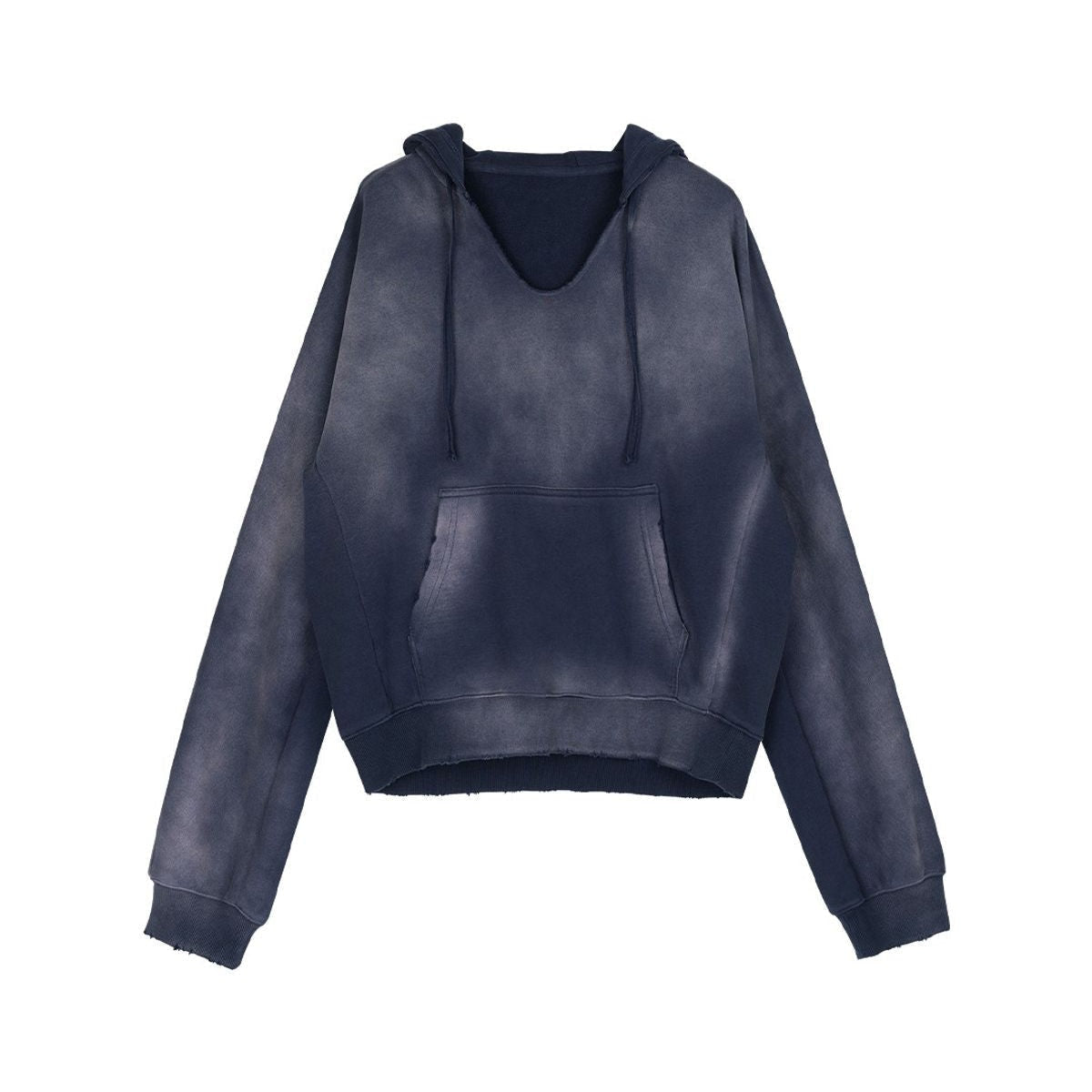 Simple Project Distressed Painted V Neck Hoodie in Navy