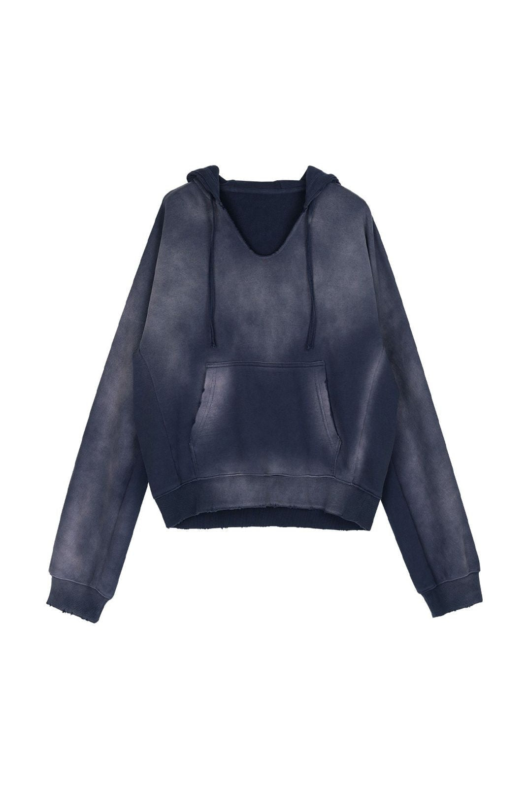 Simple Project Distressed Painted V Neck Hoodie in Navy