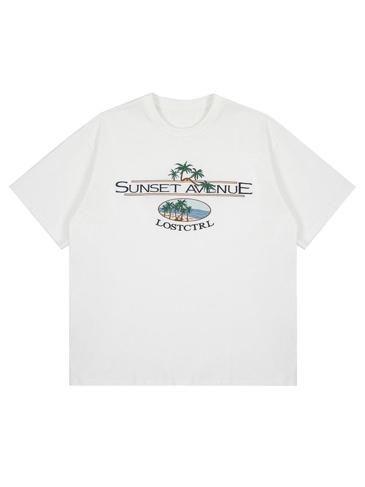 LOSTCTRL Palm Tree Embroidered Cotton Tee in White