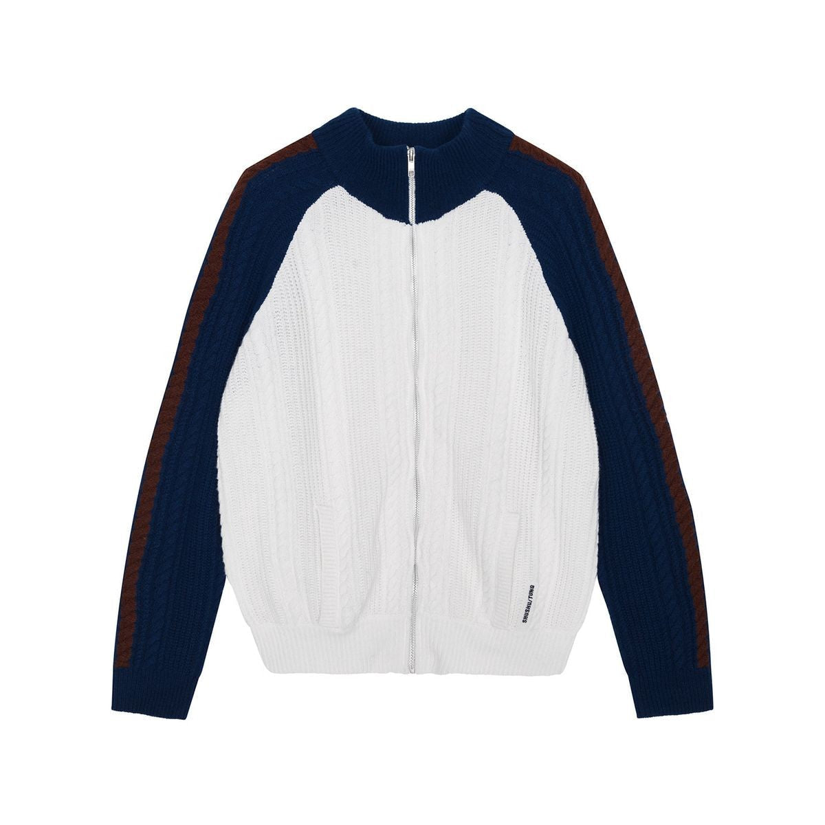 SHUSHUTONG Color Block Wool Zip Cardigan in White