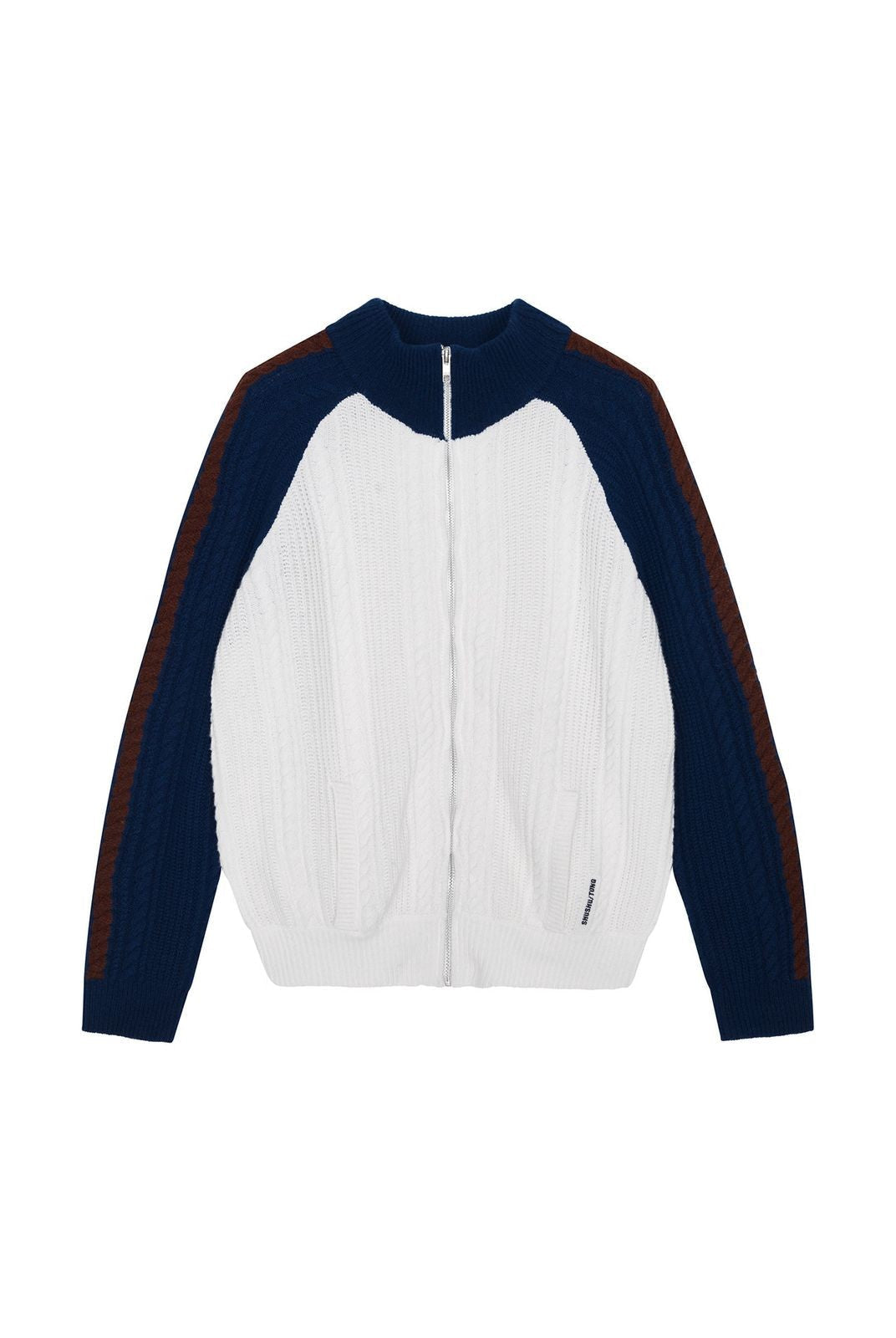 SHUSHUTONG Color Block Wool Zip Cardigan in White