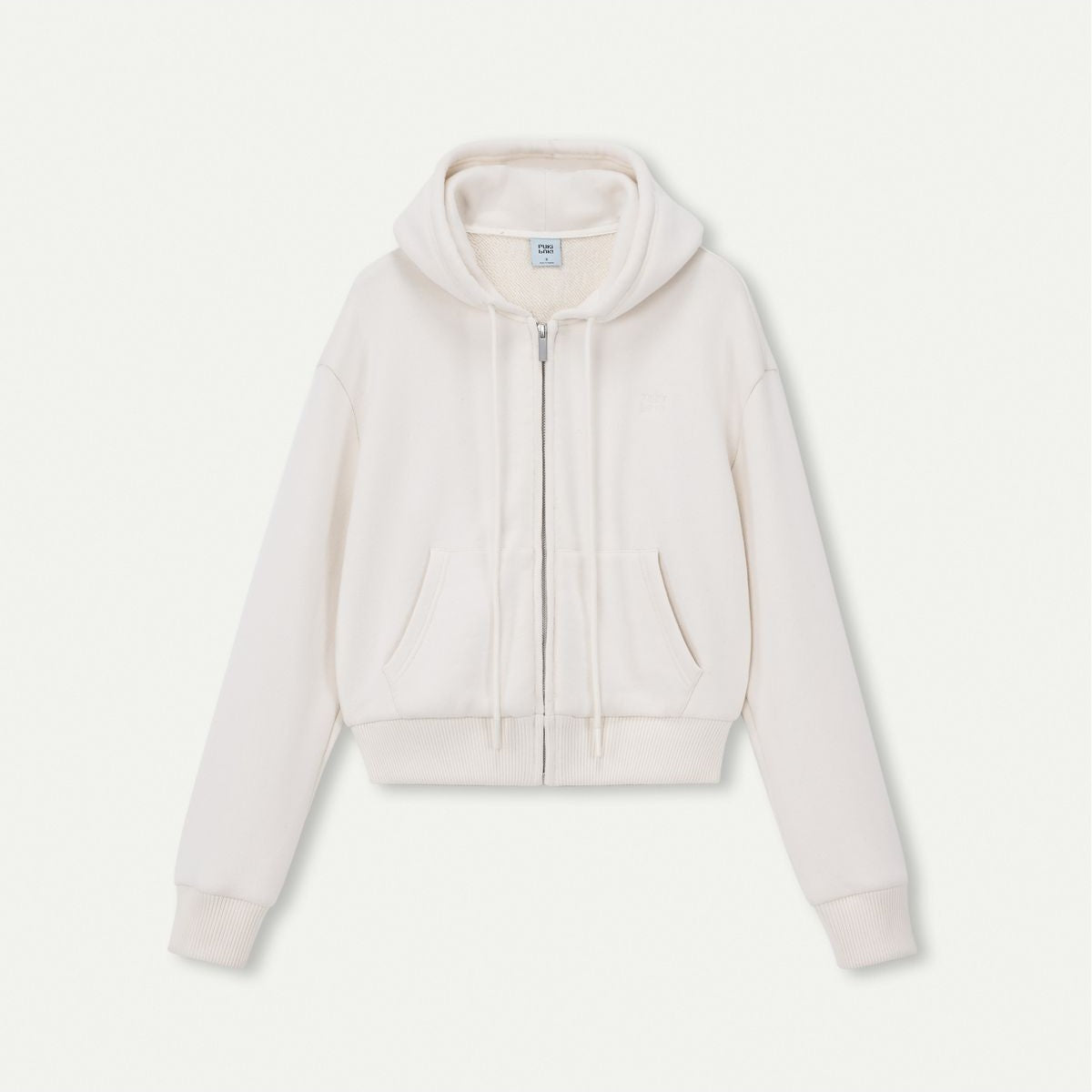 PUKI Cropped Cotton Blend Zip Hoodie in Cream