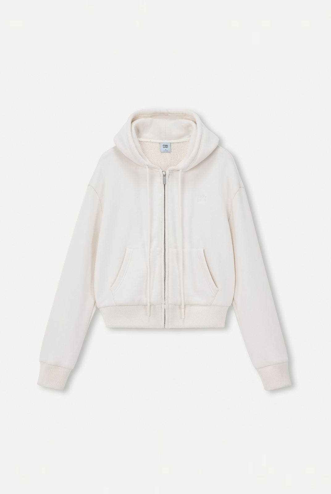 PUKI Cropped Cotton Blend Zip Hoodie in Cream