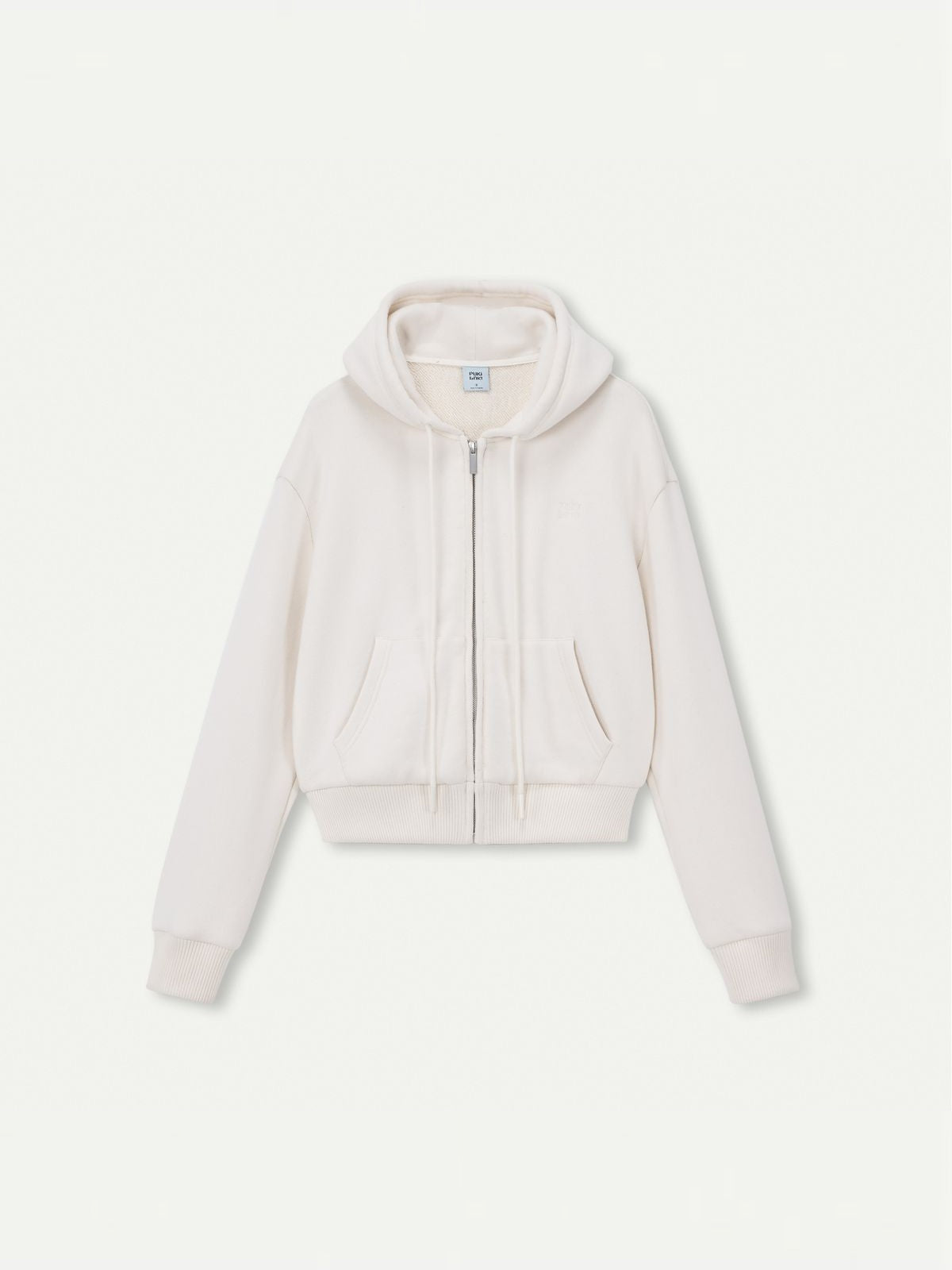 PUKI Cropped Cotton Blend Zip Hoodie in Cream