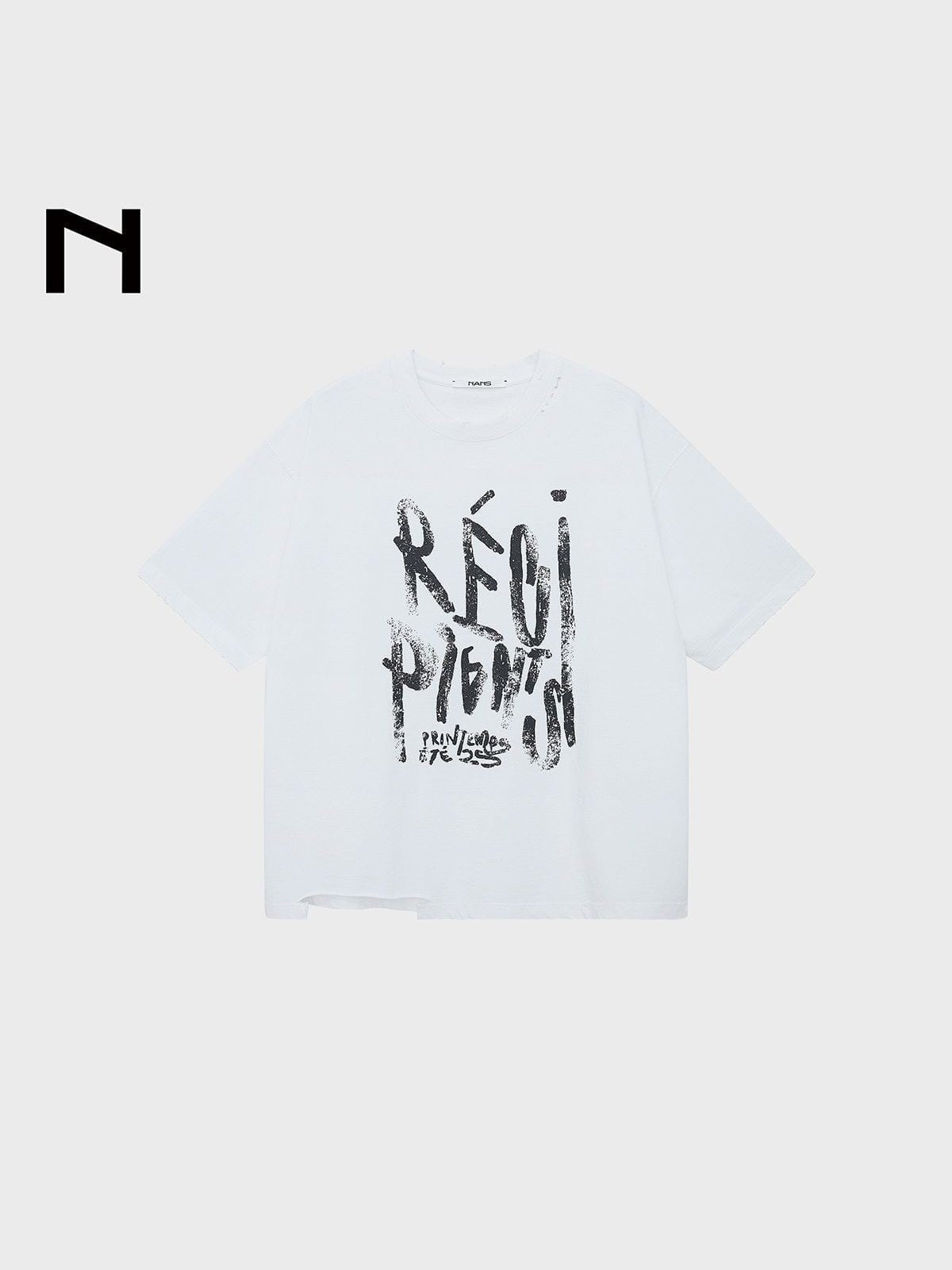 Nans Hand Distressed Graphic Cotton Tee in White