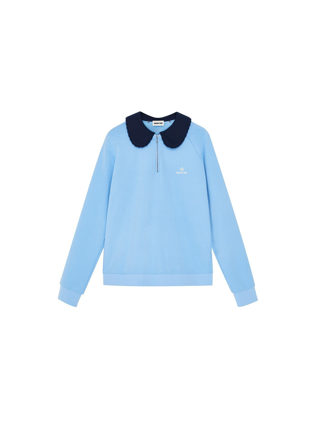 SHUSHUTONG Peter Pan Collar Half Zip Sweatshirt in Sky Blue