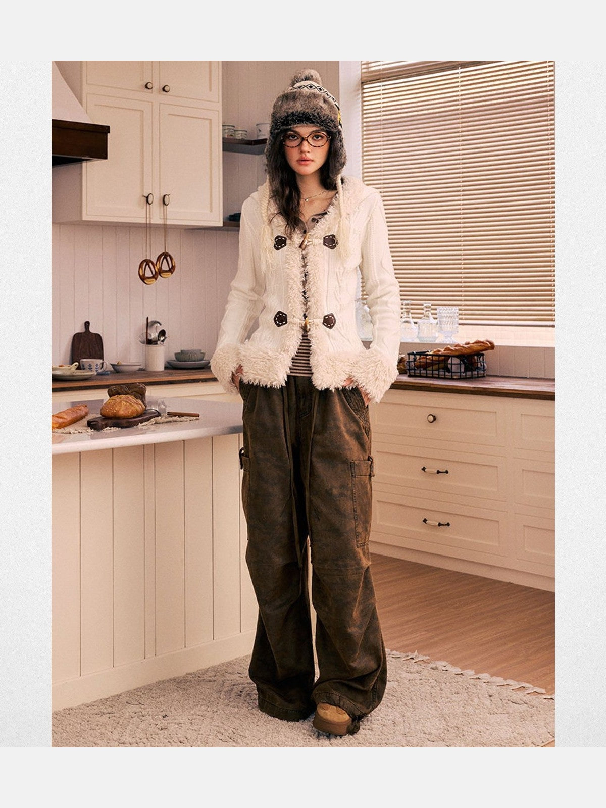 BeerBro Washed Camo Parachute Cargo Pants in Brown - On Model