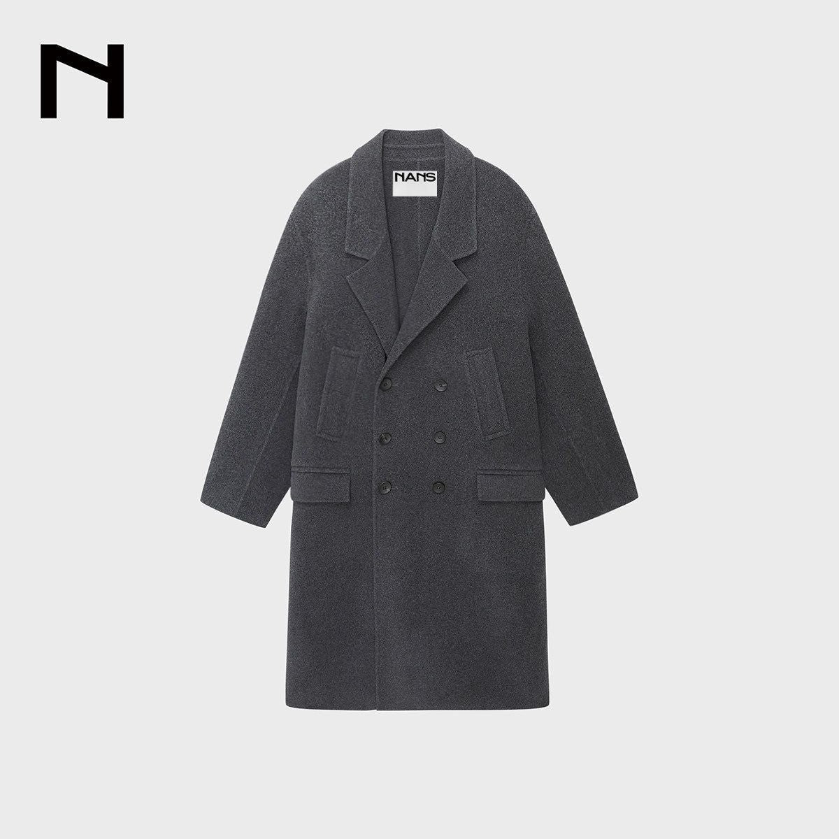 NANS Double Breasted Wool Cashmere Coat in Gray