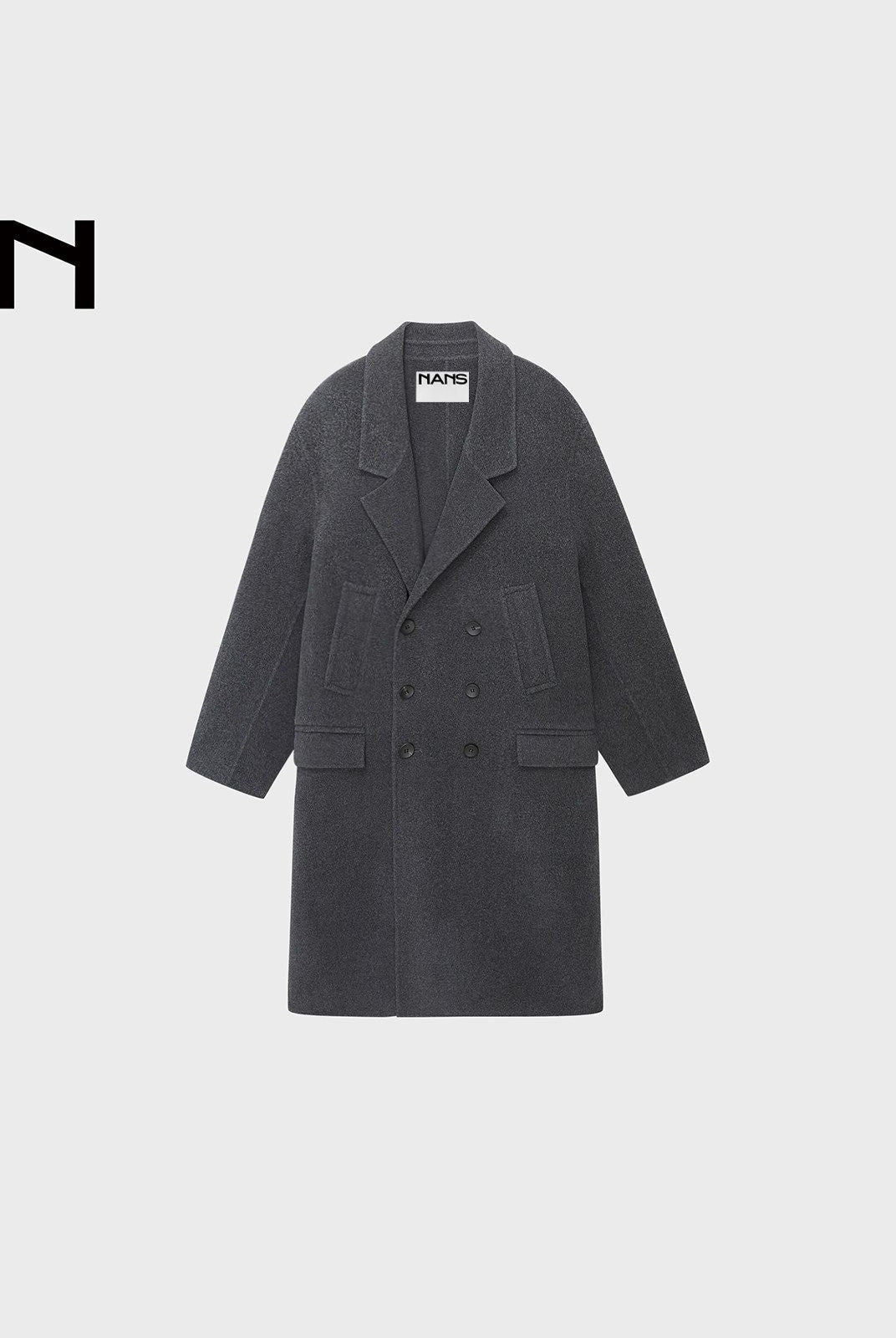 NANS Double Breasted Wool Cashmere Coat in Gray