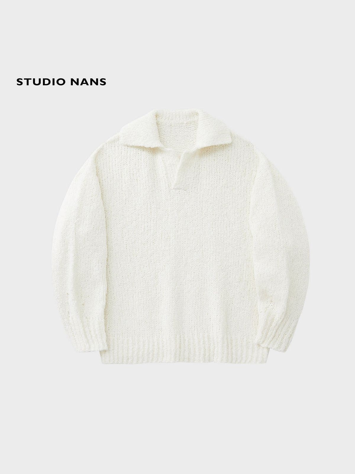 NANS Alpaca Blend Boucl Knit Polo in White
